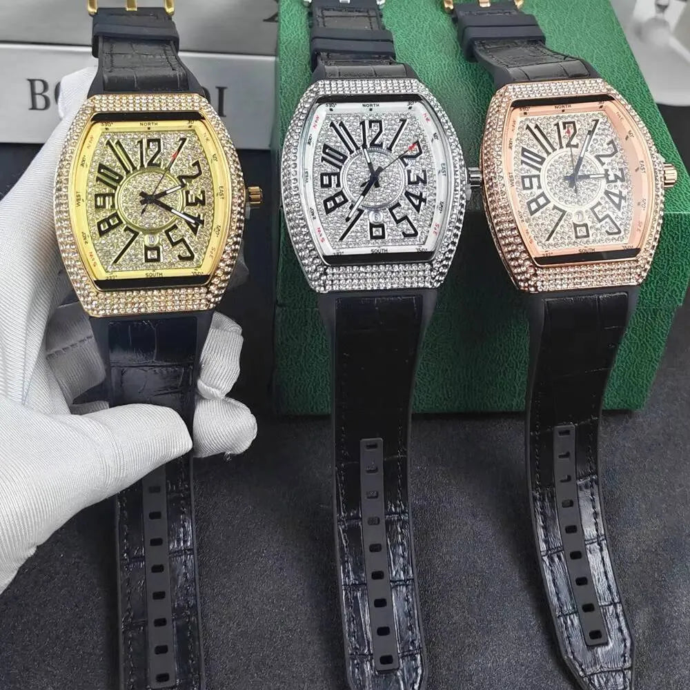 Luxury Iced-Out Men’s Watch – Diamond Dial, Black Strap (Gold, Silver, Rose Gold) | storeapna