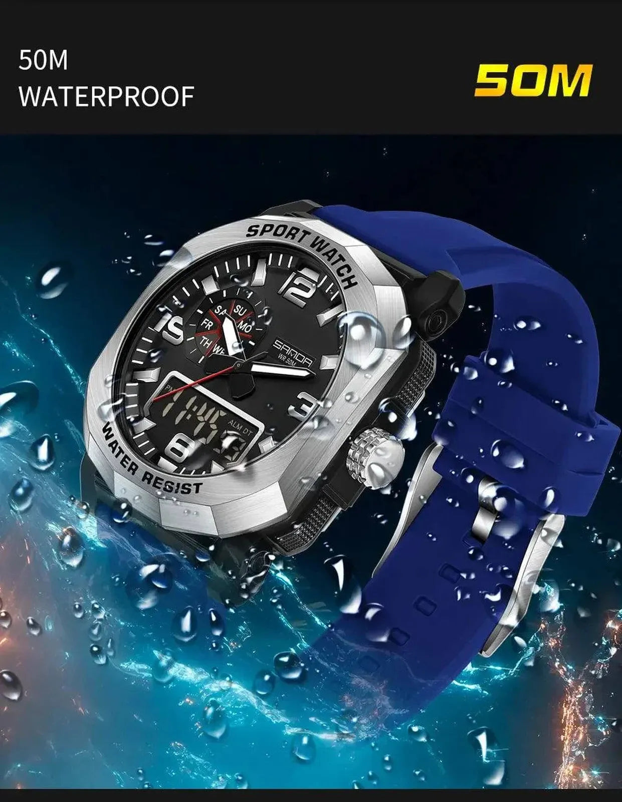SANDA 3370 Men's Blue Sports Watch – Waterproof Military Style - StoreApna