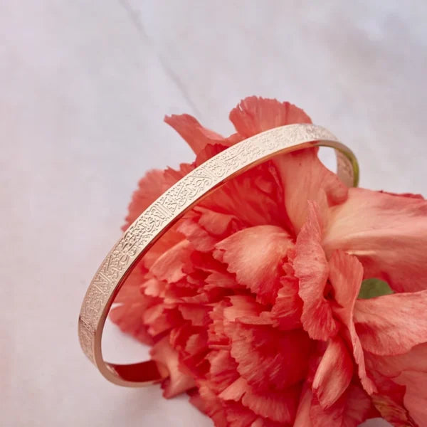 Ayatul Kursi Arabic engraved gold bangle bracelet for daily wear and spiritual protection
