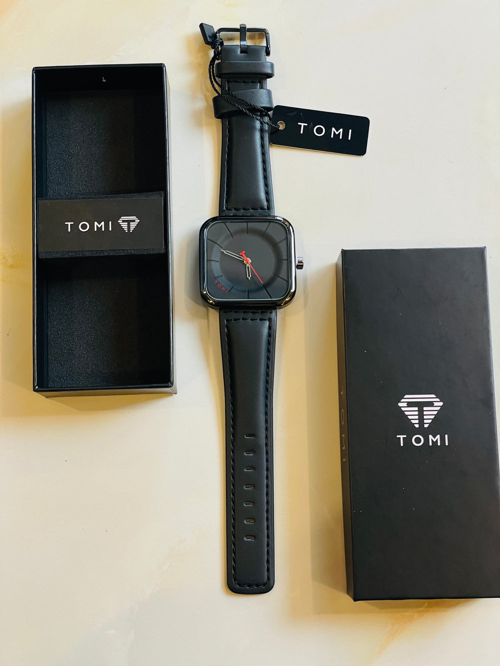 TOMI T-093 Men’s Square Dial Leather Strap Watch – Quartz, Water-Resistant