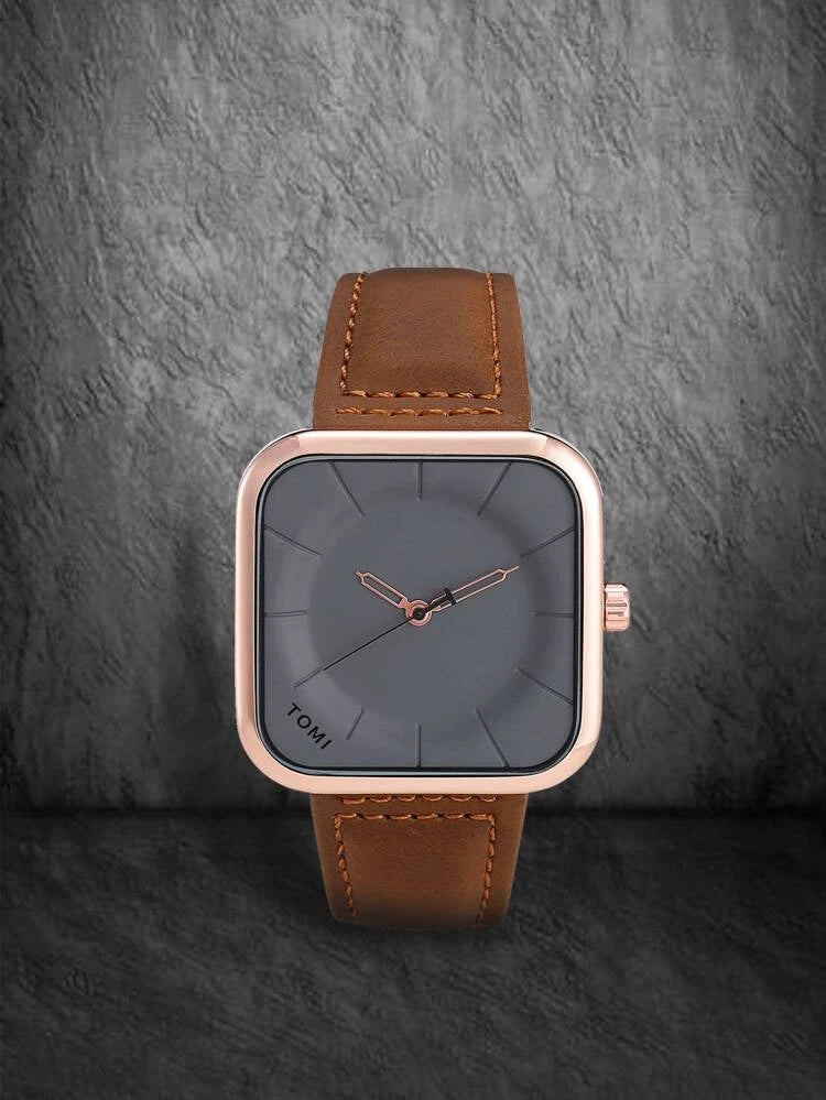 TOMI T-093 Men’s Square Dial Leather Strap Watch – Quartz, Water-Resistant