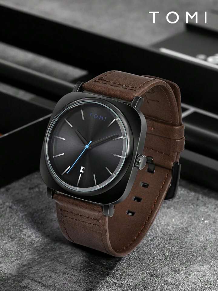 TOMI T-084 Men’s Quartz Date Watch – Leather Strap, Fashion Dress | storeapna