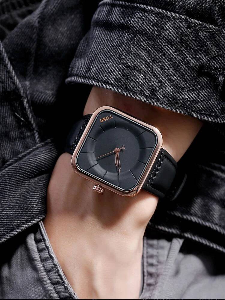 TOMI T - 093 Men’s Square Dial Leather Strap Watch – Quartz, Water - Resistant - StoreApna