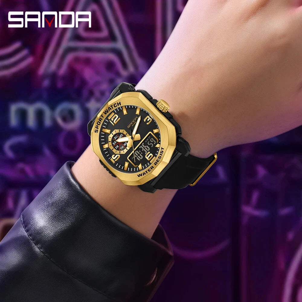 SANDA 3370 Black Gold Men's Sports Watch – Military Style