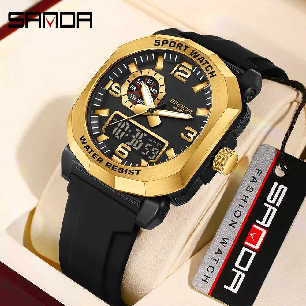 SANDA 3370 Black Gold Men's Sports Watch – Military Style