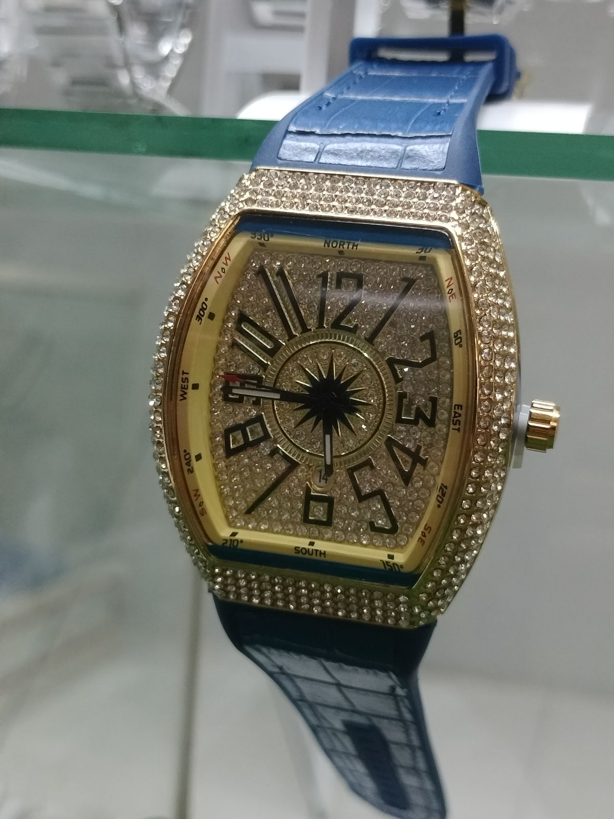 Luxury Iced-Out Men’s Watch – Blue Strap (Gold, Rose Gold, Silver) | storeapna