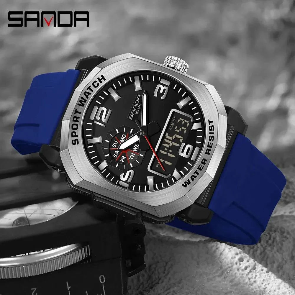 SANDA 3370 Men's Blue Sports Watch – Waterproof Military Style - StoreApna