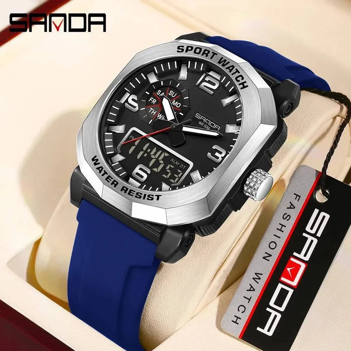 SANDA 3370 Men's Blue Sports Watch – Waterproof Military Style - StoreApna