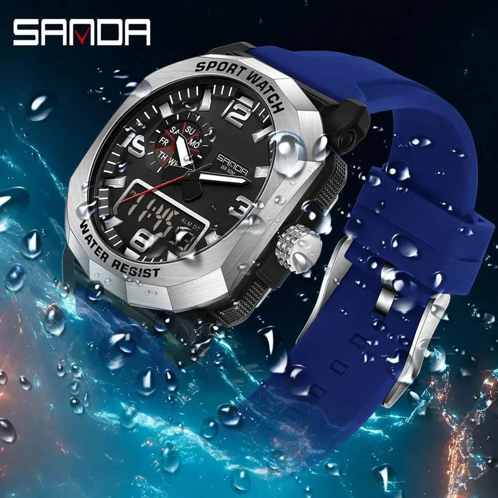 SANDA 3370 Men's Blue Sports Watch – Waterproof Military Style - StoreApna