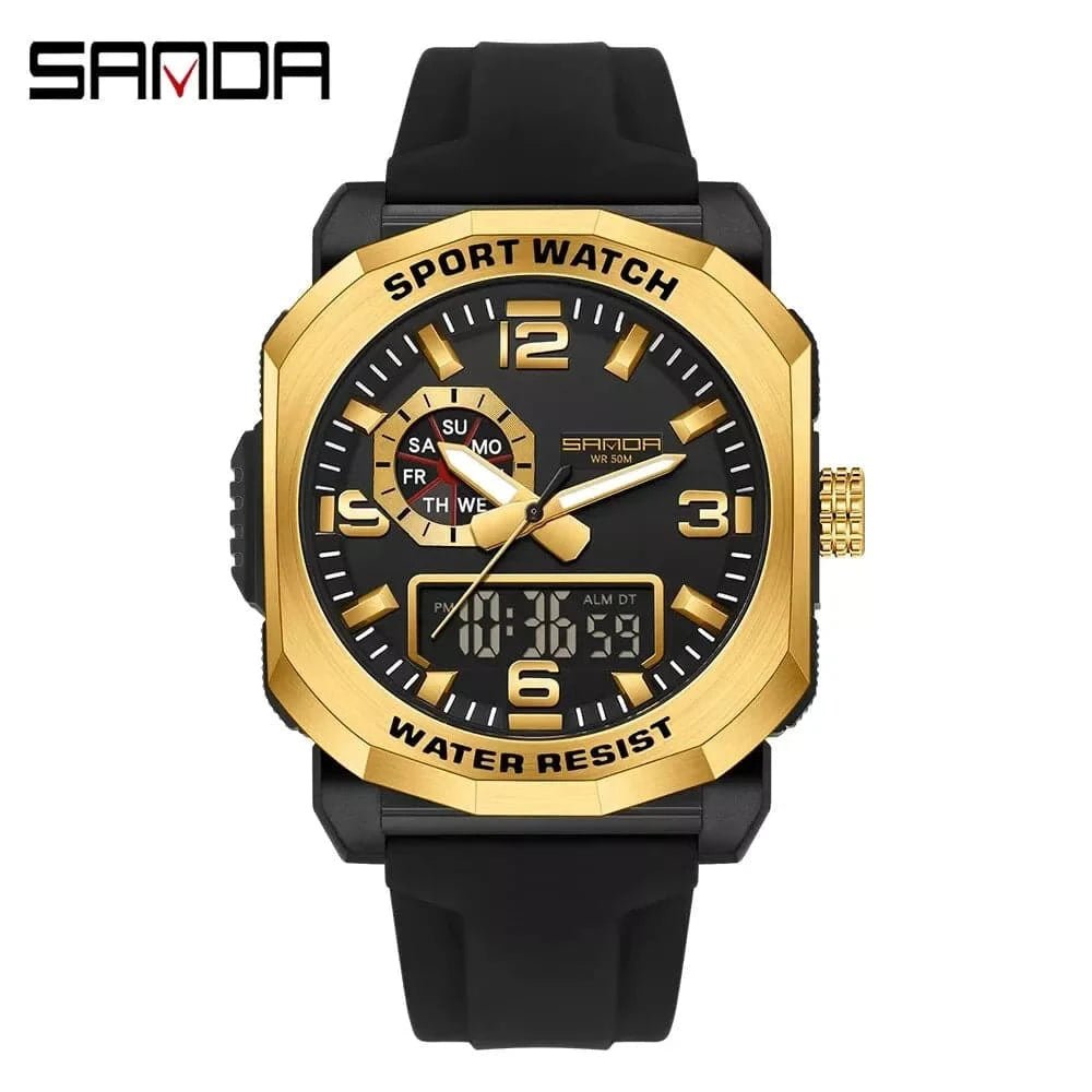 SANDA 3370 Black Gold Men's Sports Watch – Military Style - StoreApna