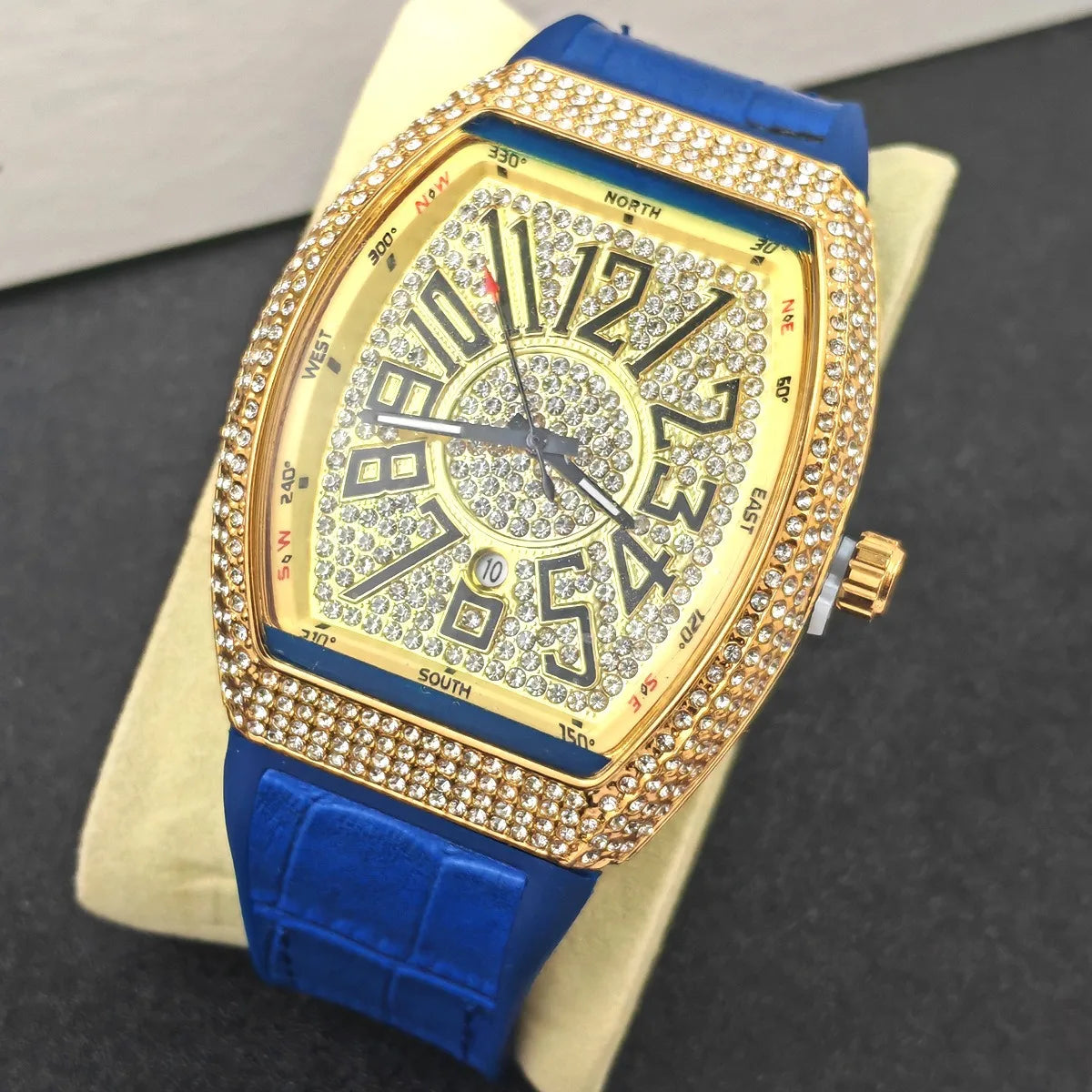 Luxury Iced-Out Men’s Watch – Blue Strap (Gold, Rose Gold, Silver) | storeapna