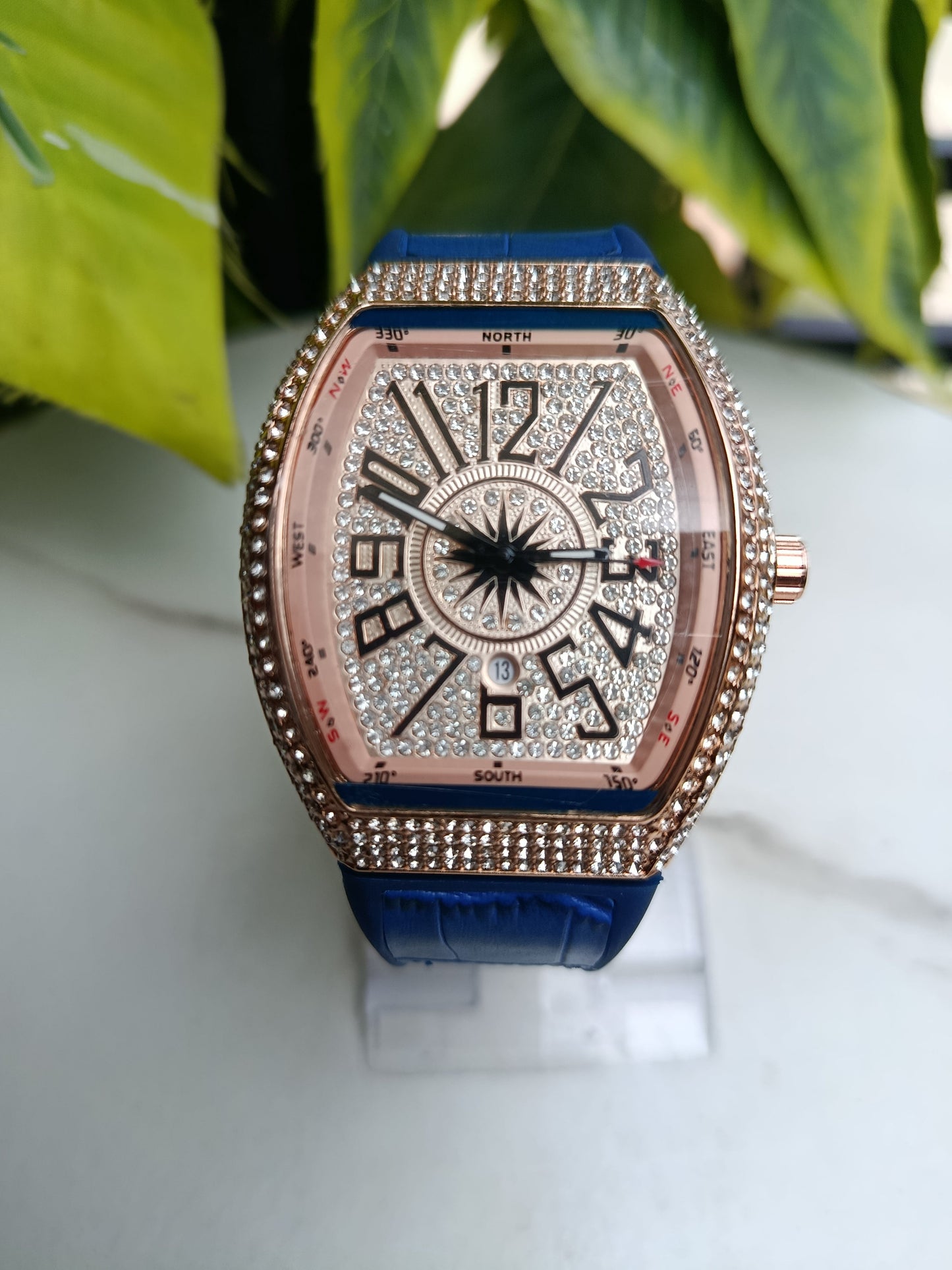 Luxury Iced-Out Men’s Watch – Blue Strap (Gold, Rose Gold, Silver) | storeapna