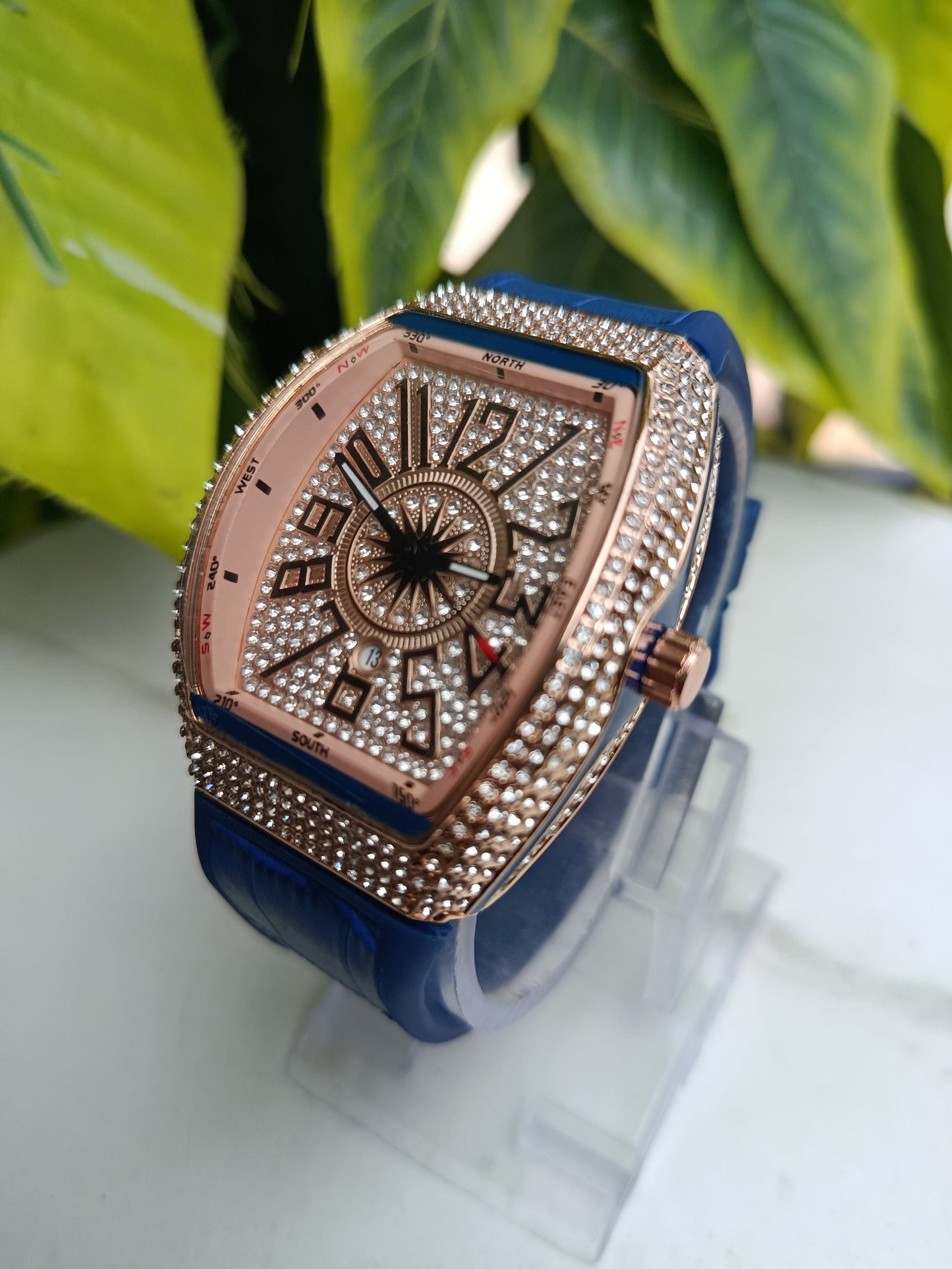 Luxury Iced-Out Men’s Watch – Blue Strap (Gold, Rose Gold, Silver) | storeapna