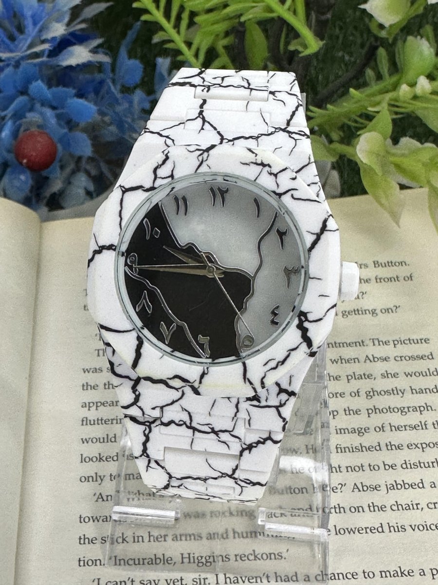 Arabic Aura Carbon Fiber Watch – Luxury Design, Marble Texture - StoreApna