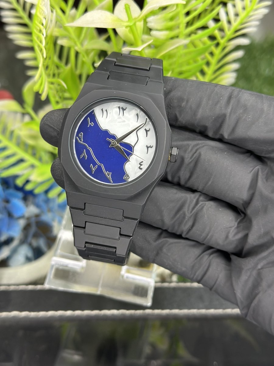 Midnight Arabic Carbon Watch – Luxury Black & Blue Dial Edition - StoreApna