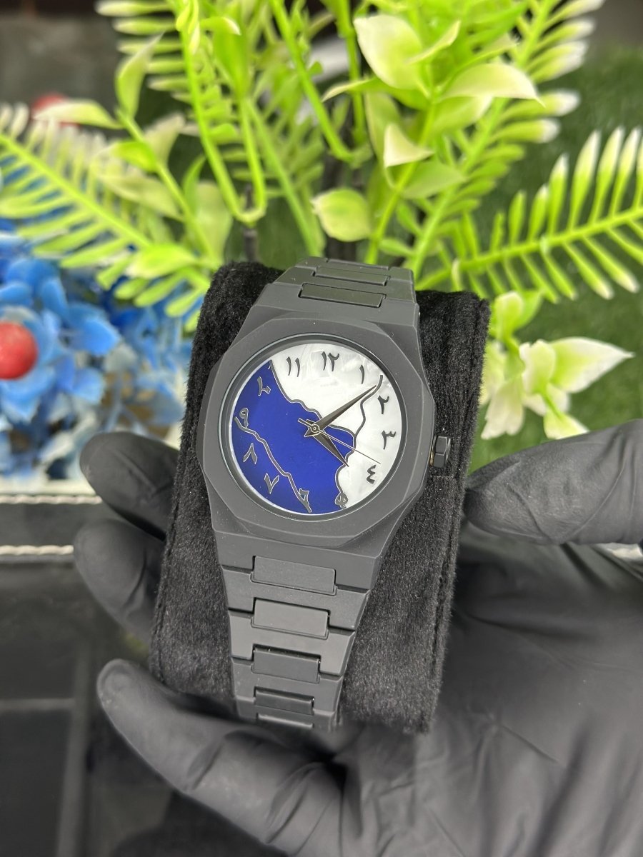 Midnight Arabic Carbon Watch – Luxury Black & Blue Dial Edition - StoreApna