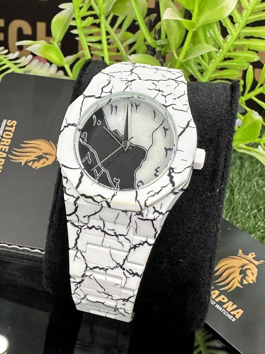 Arabic Aura Carbon Fiber Watch – Luxury Design, Marble Texture - StoreApna