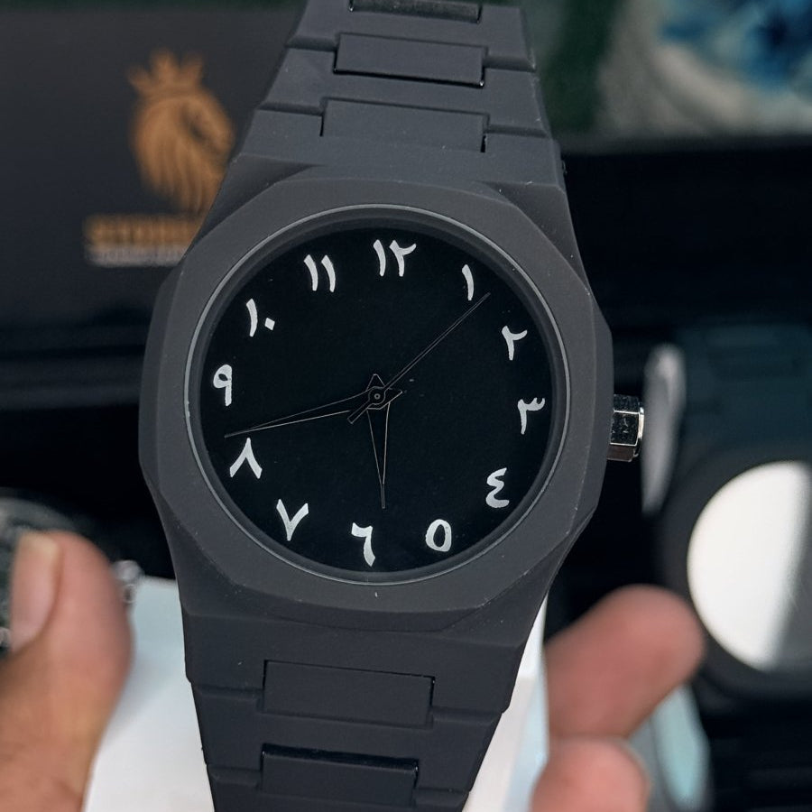 Black Arabic Watch with White Digits – Matte Minimal Edition | StoreApna Pakistan - StoreApna
