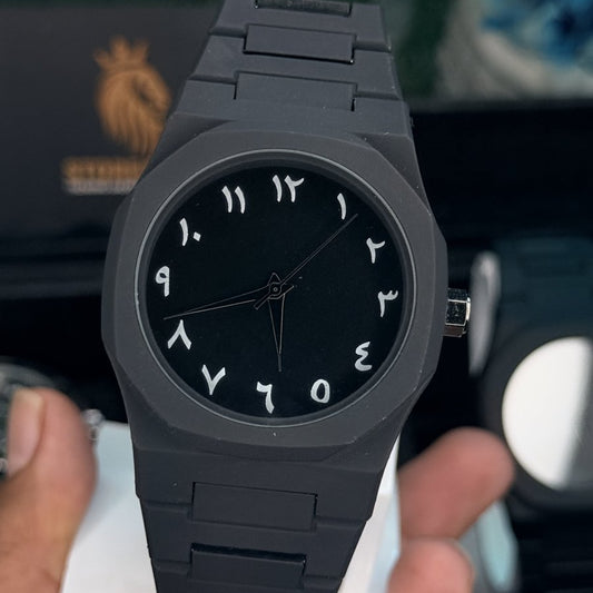 Black Arabic Watch with White Digits – Matte Minimal Edition | StoreApna Pakistan - StoreApna