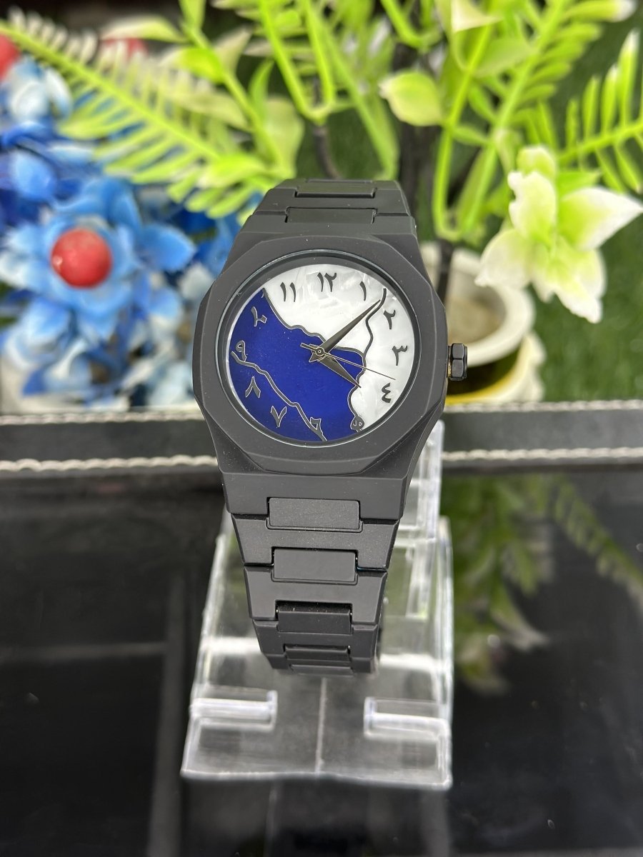 Midnight Arabic Carbon Watch – Luxury Black & Blue Dial Edition - StoreApna