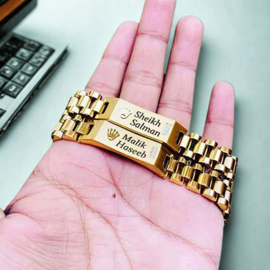 Engraved customized Rolex style bracelet for men with luxury metal design