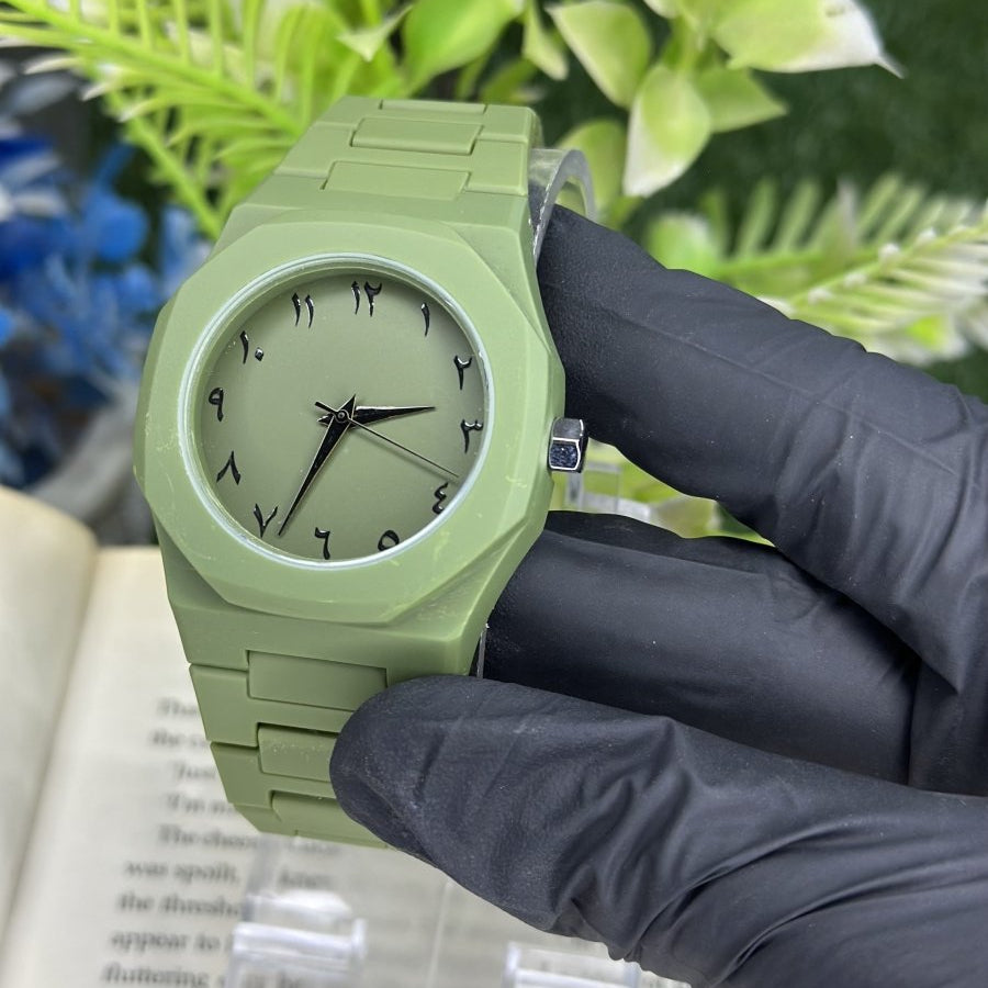 Olive Arabic Minimal Watch – Matte Green Edition | StoreApna Pakistan - StoreApna