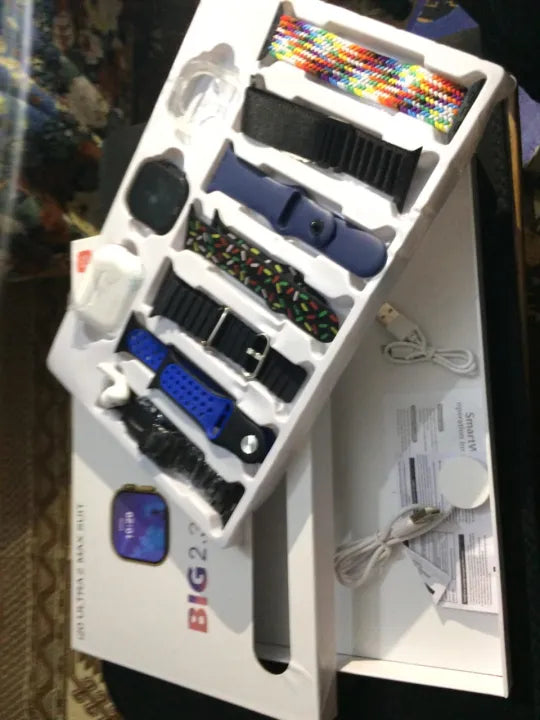 I20 Ultra Max Smartwatch Combo – 10-in-1 with Earbuds & Straps