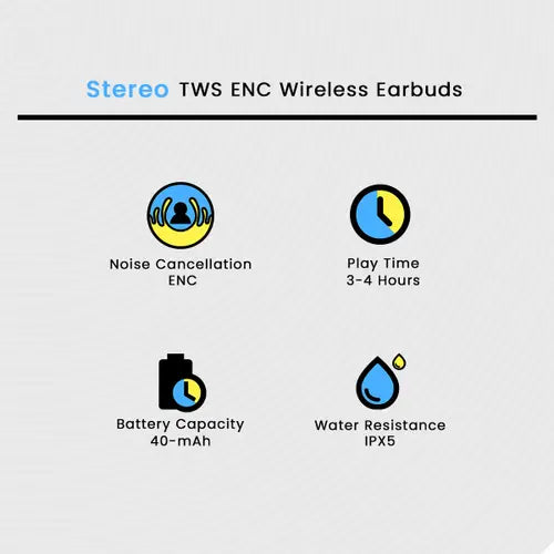 Stereo TWS ENC Earbuds – Wireless Noise Reduction Sound