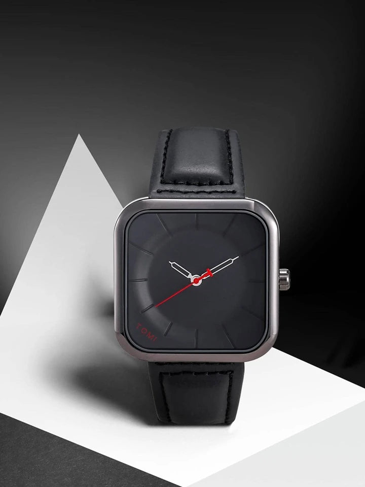 TOMI T-093 Men’s Square Dial Leather Strap Watch – Quartz, Water-Resistant