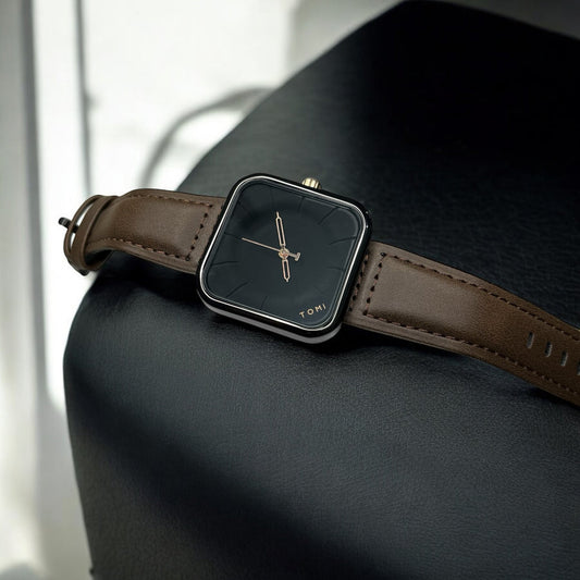 TOMI T-093 Men’s Square Dial Leather Strap Watch – Quartz, Water-Resistant