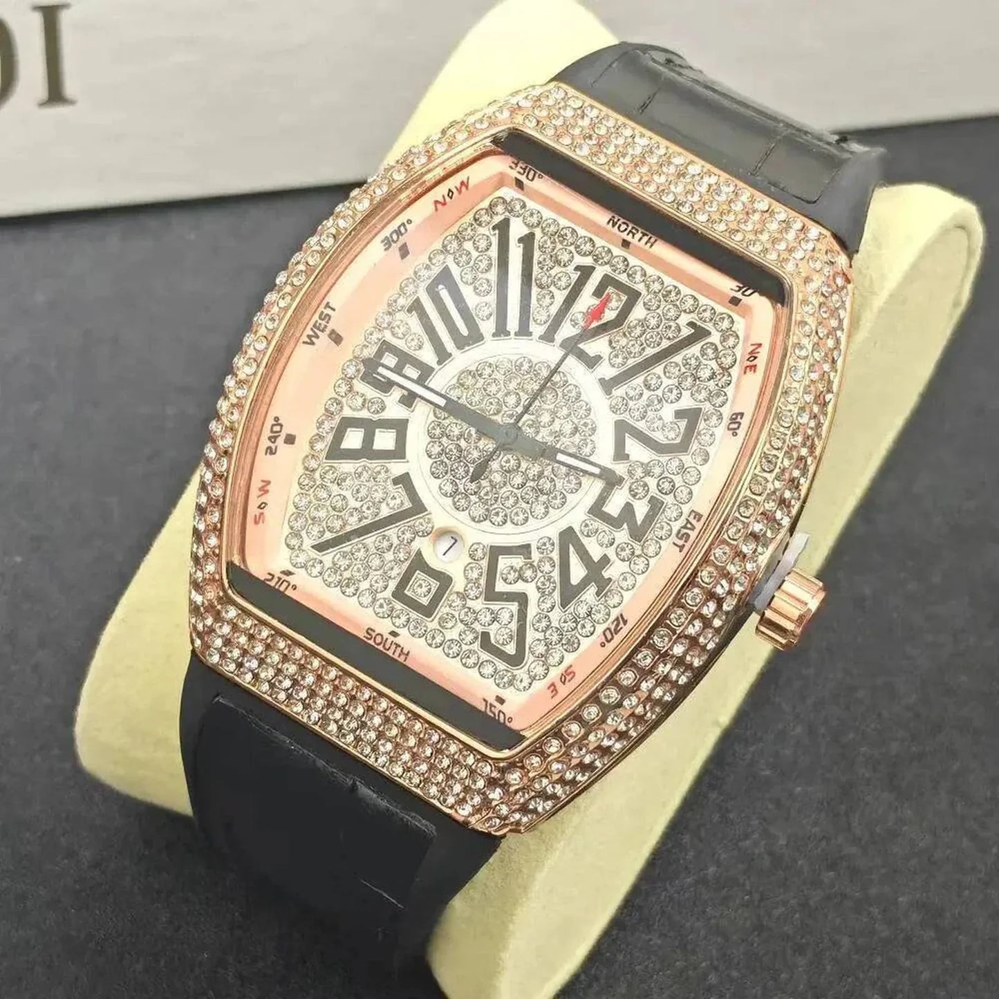 Luxury Iced - Out Men’s Watch – Diamond Dial, Black Strap (Gold, Silver, Rose Gold) | storeapna - StoreApna