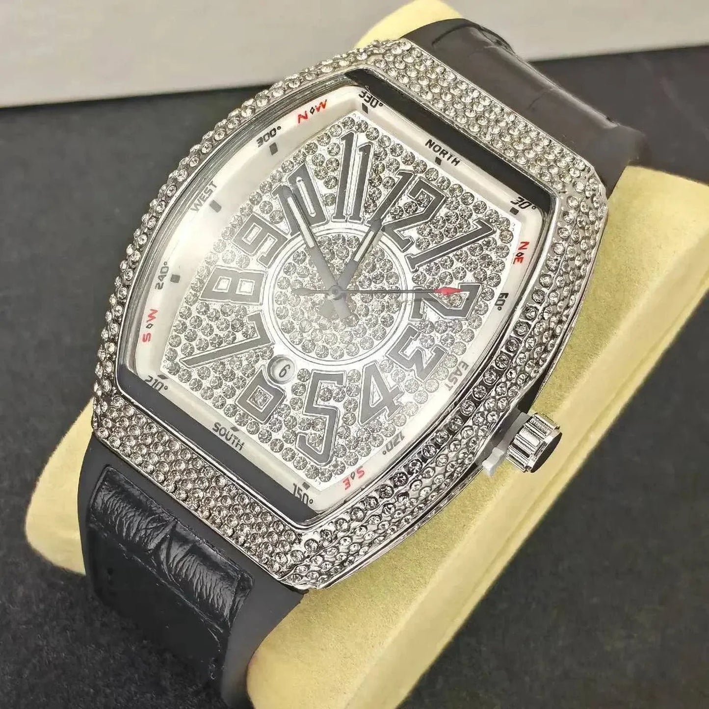 Luxury Iced - Out Men’s Watch – Diamond Dial, Black Strap (Gold, Silver, Rose Gold) | storeapna - StoreApna