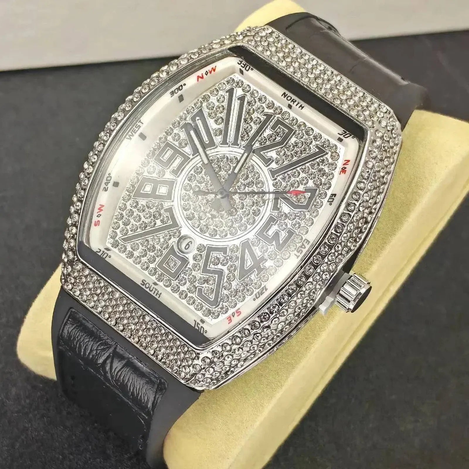 Luxury Iced - Out Men’s Watch – Diamond Dial, Black Strap (Gold, Silver, Rose Gold) | storeapna - StoreApna