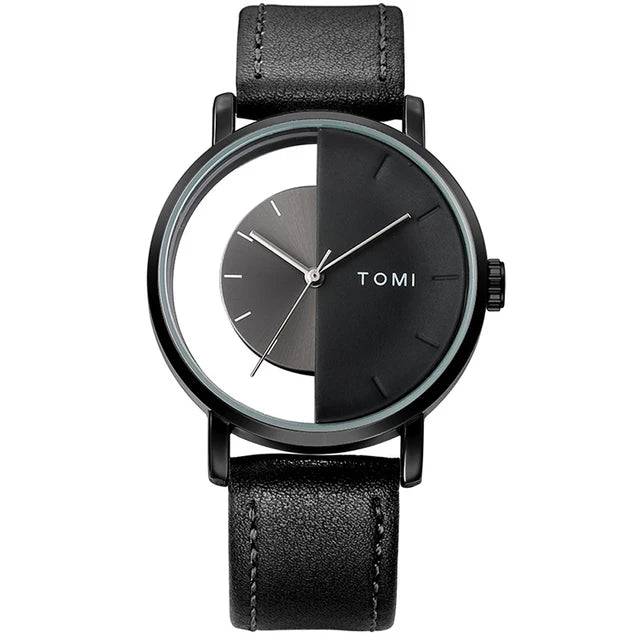 TOMI T - 080 Unisex Watch – Half Transparent Dial, Leather Strap, Quartz | storeapna - StoreApna