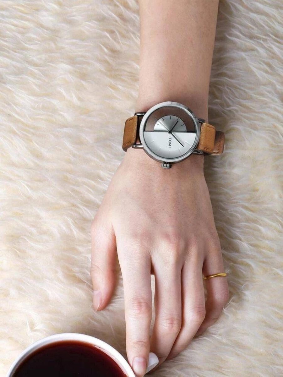 TOMI T - 080 Unisex Watch – Half Transparent Dial, Leather Strap, Quartz | storeapna - StoreApna