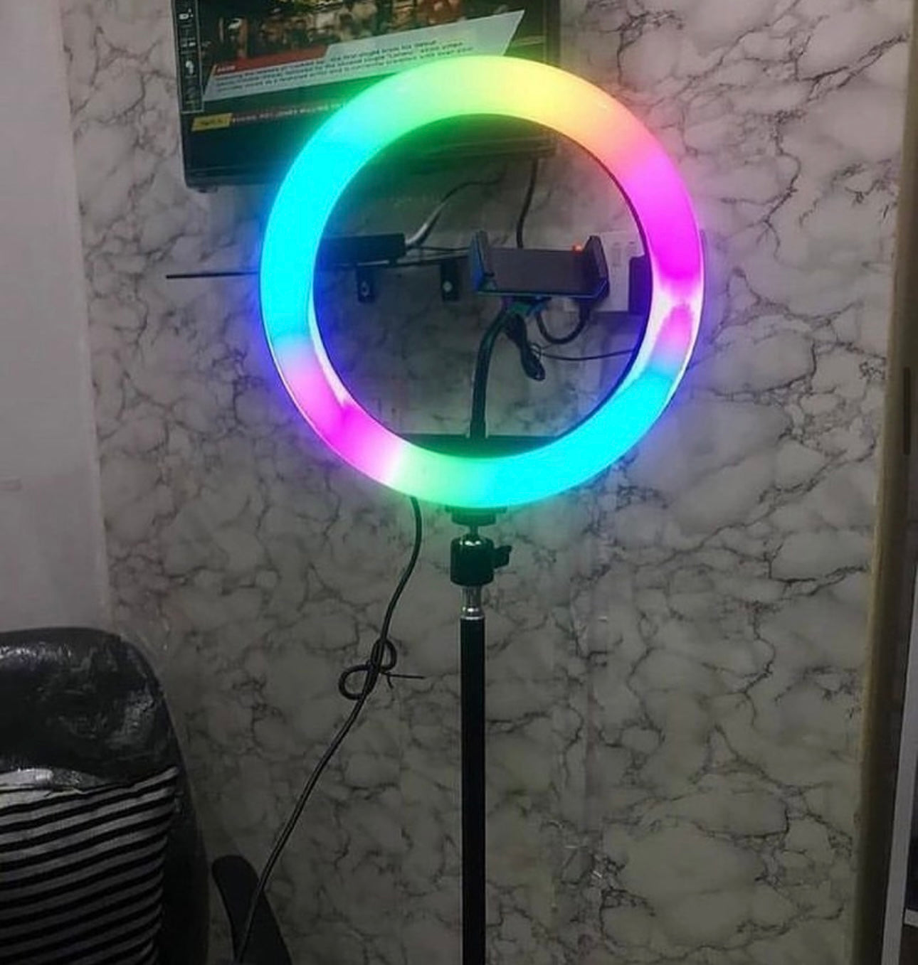 7 Feet RGB LED Ring Light with Stand – Tripod & Mobile Holder – USB Powered