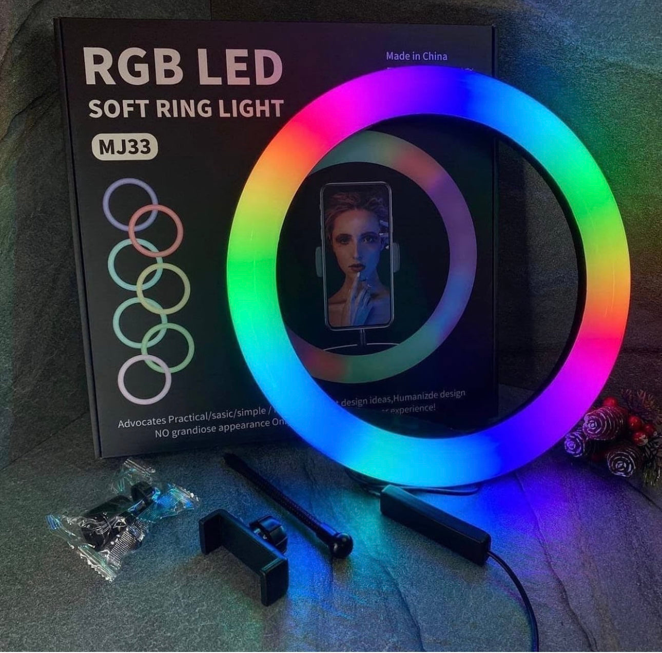 7 Feet RGB LED Ring Light with Stand – Tripod & Mobile Holder – USB Powered