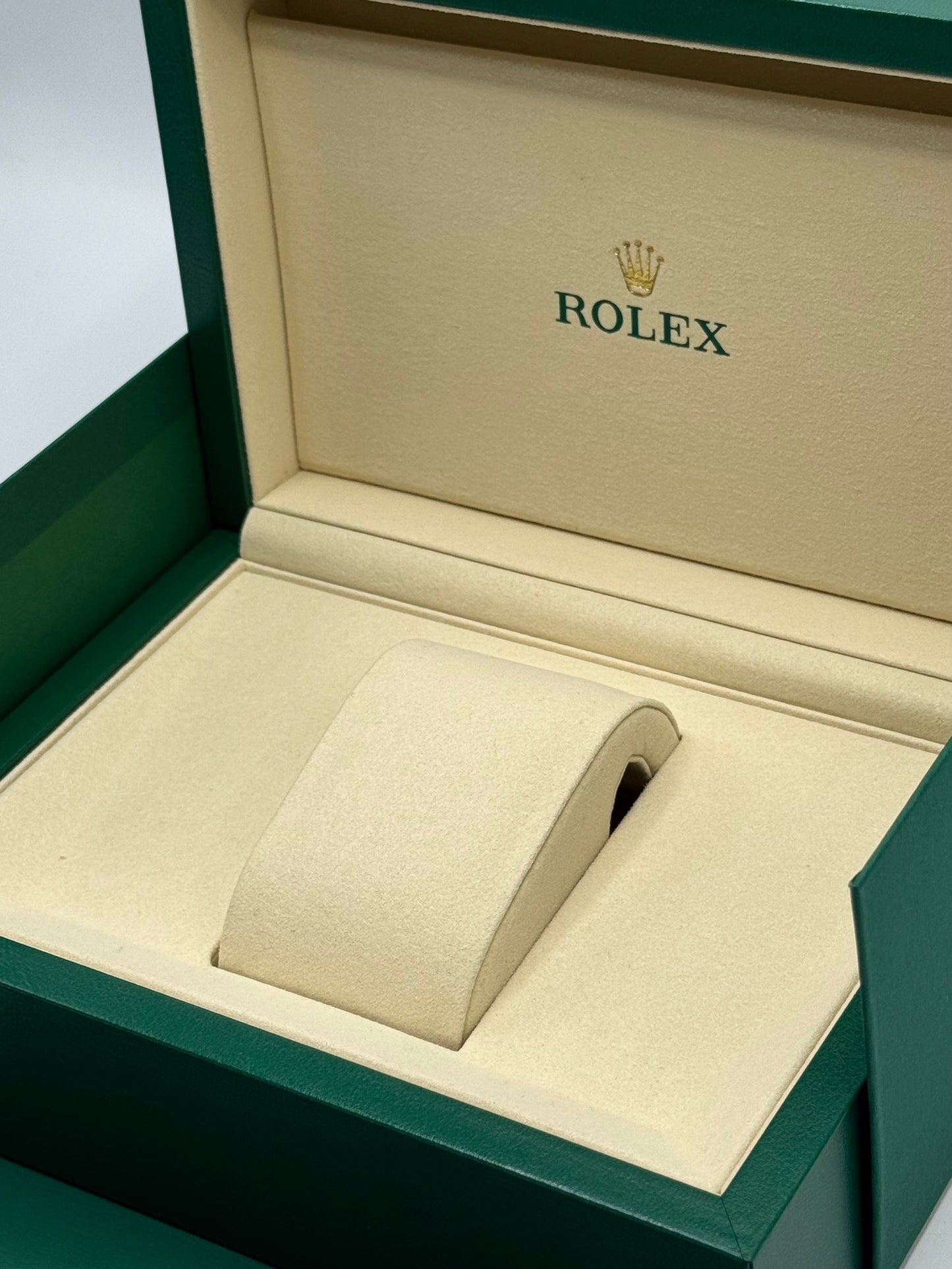 Rolex green watch box with beige interior premium packaging 