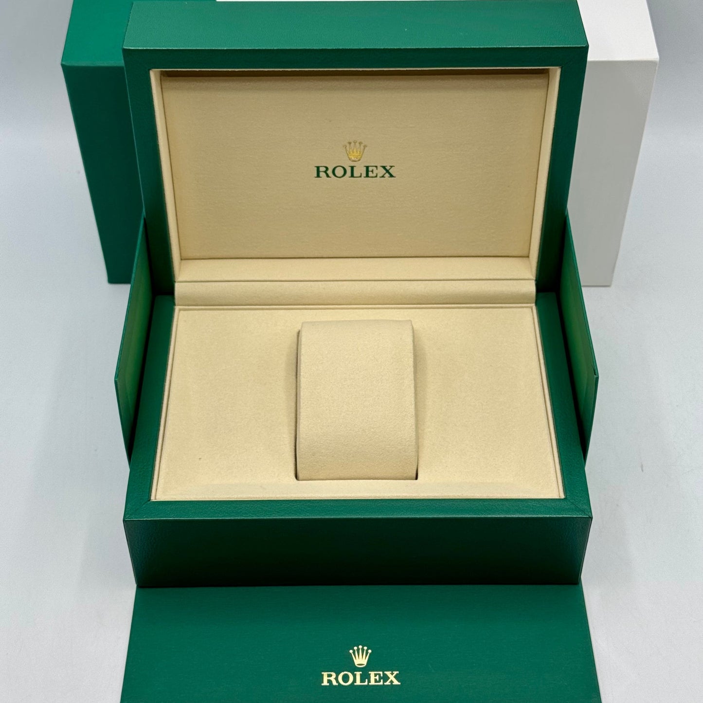 Rolex green watch box with beige interior premium packaging