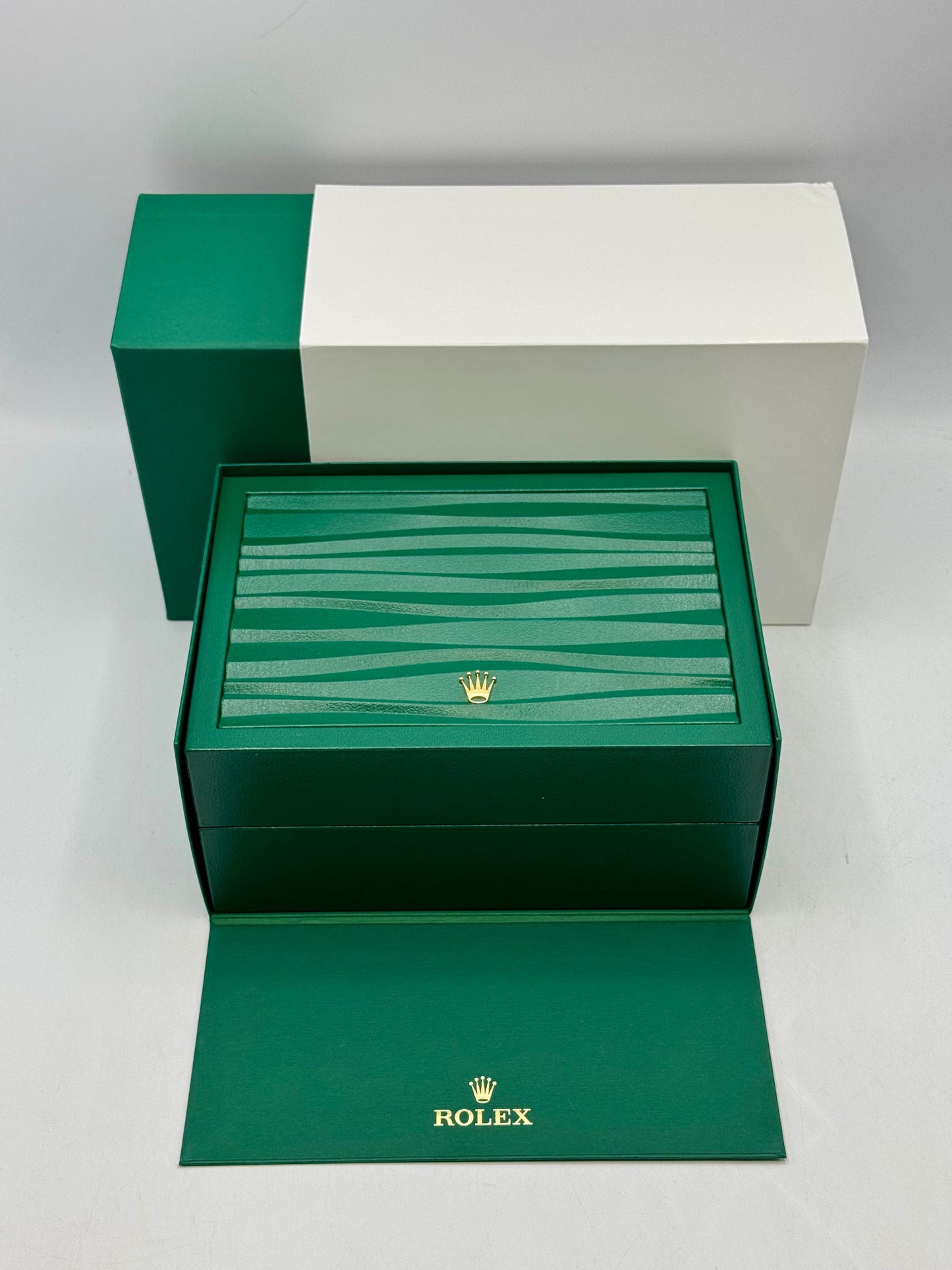 Rolex green watch box with beige interior premium packaging