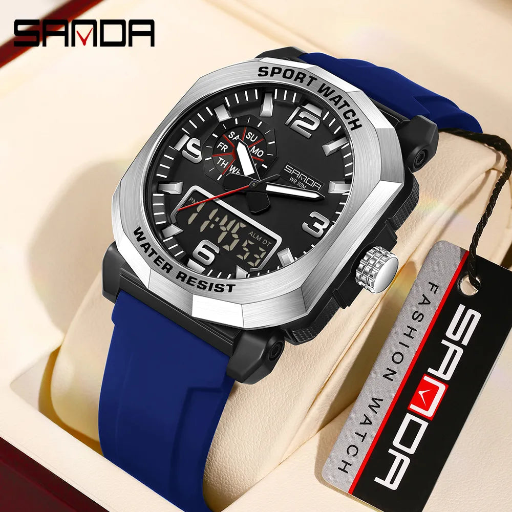 SANDA 3370 Men's Blue Sports Watch – Waterproof Military Style