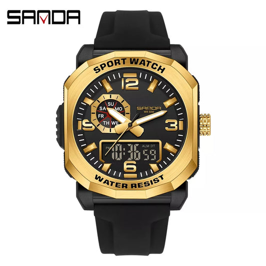 SANDA 3370 Black Gold Men's Sports Watch – Military Style