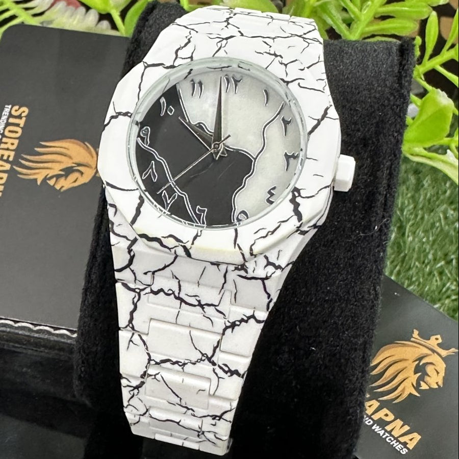 Arabic Aura Carbon Fiber Watch – Luxury Design, Marble Texture - StoreApna