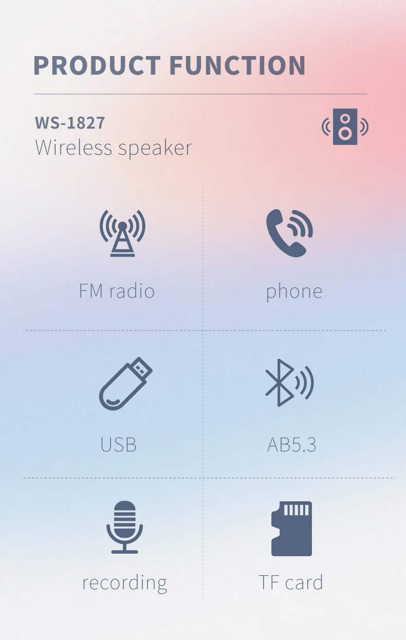 WSTER WS1827 Wireless Speaker – Bass Boost + FM Radio